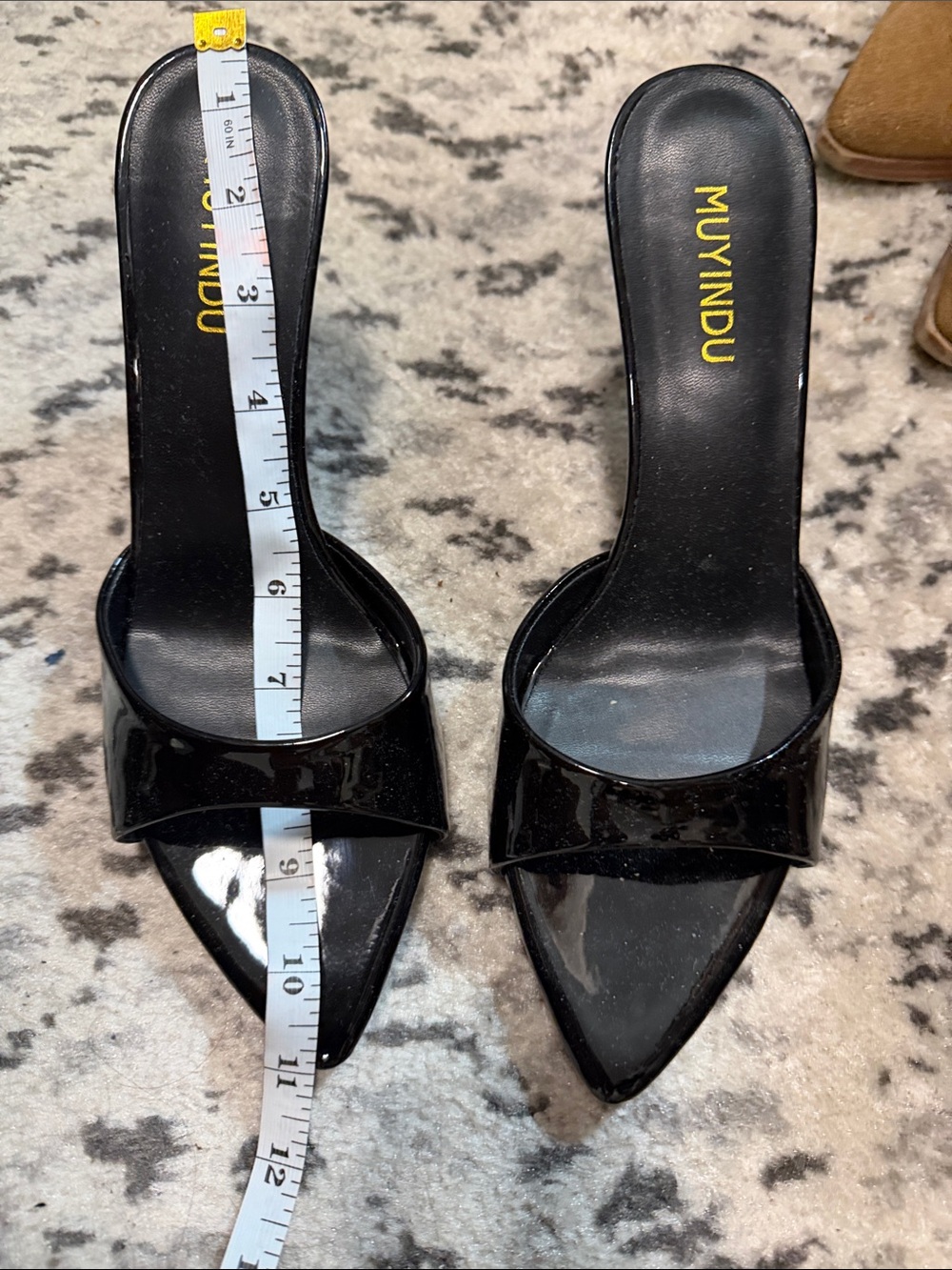 Black Patent Pointed Slide Mules